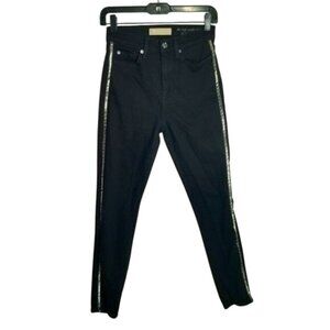 7 For All Mankind Luxe Vintage Black High Waist  Skinny Jeans‎ Silver Beading 26